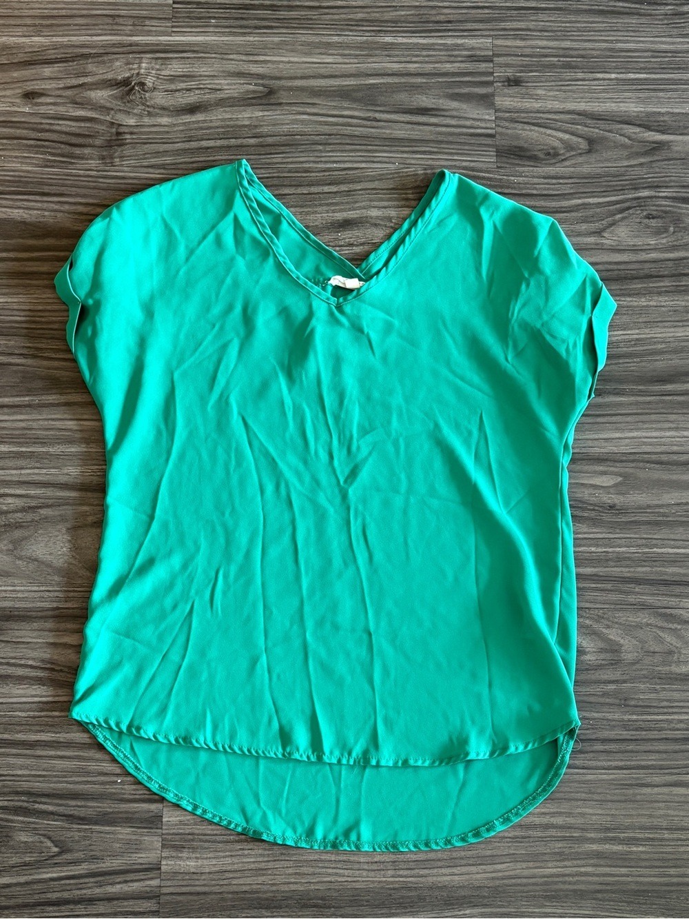 Women's Pink Rose Teal Green V-Neck Short Sleeve Blouse Small